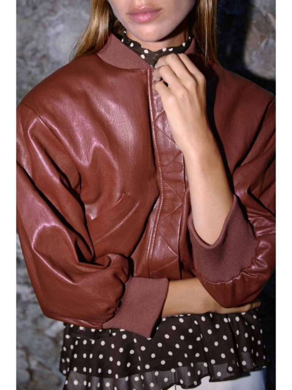 ZARA FAUX LEATHER BOMBER JACKET WITH SHOULDER PADS 6318/247/701